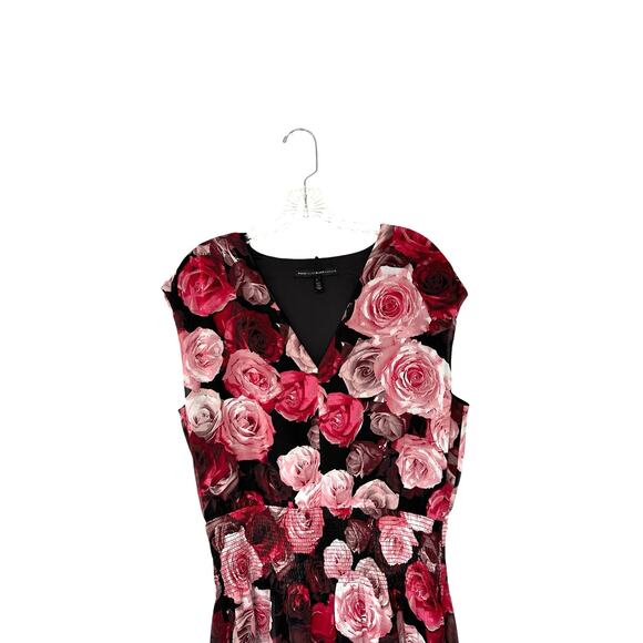 White House Black Market Dress Red Pink Floral Print Dark Romantic Chiffon Large - Picture 3 of 11